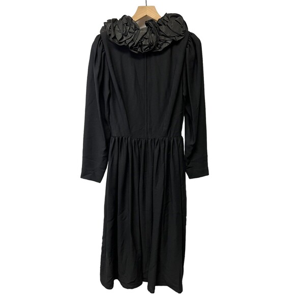 STUNNING Vintage Morton Myles Black Ruffle Neckline Belted Dress Size 12 - Picture 3 of 16